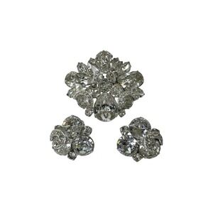 Vintage Eisenberg Rhinestone Brooch & Earring 3 Piece Set Demi Parure